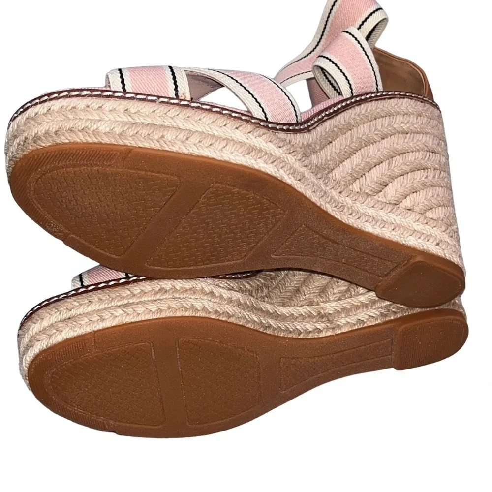 Tory Burch Pink Blush Frieda Espadrille Wedge Sandals Shoes size 7